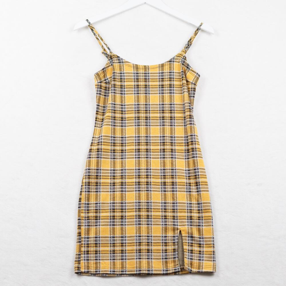 RUE 21 Plaid Slip Dress Preppy Clueless 90s Y2K Yellow Black Womens Sz S‎